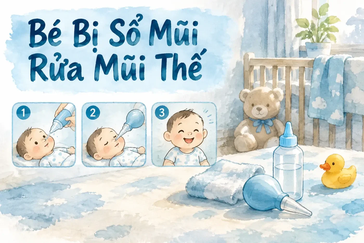 Bé bị sổ mũi rửa mũi thế nào để an toàn, đỡ nghẹt nhanh