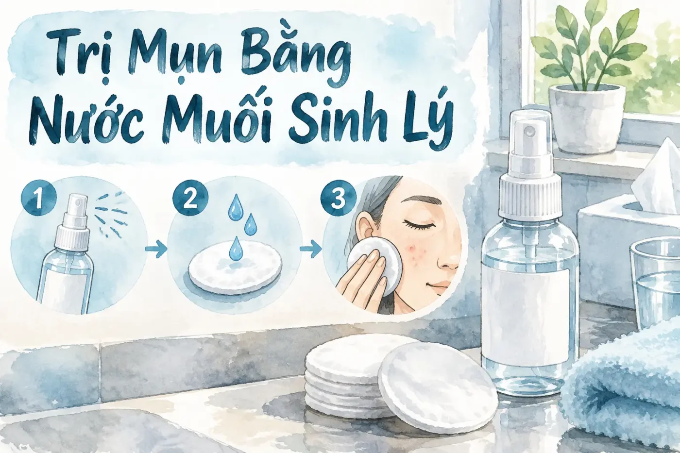 Trị mụn bằng nước muối sinh lý